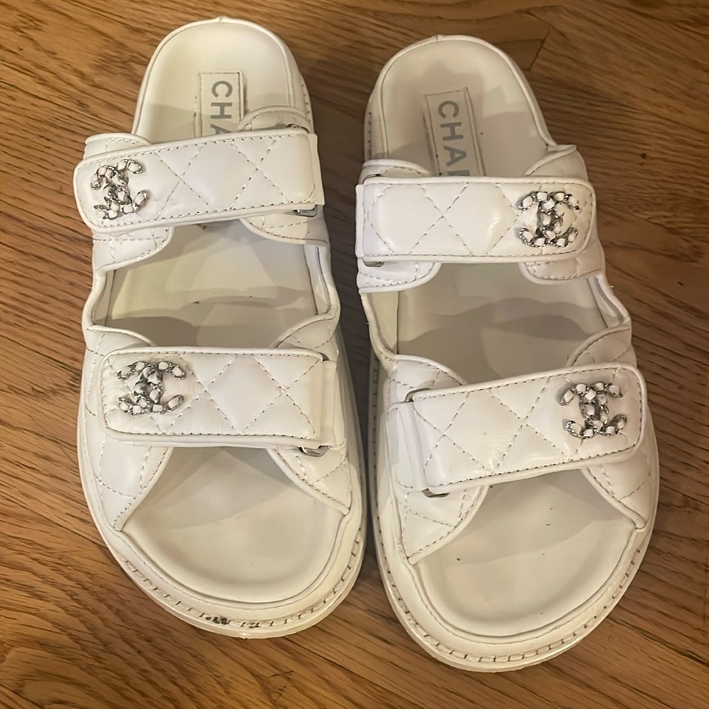 Chanel White Slides